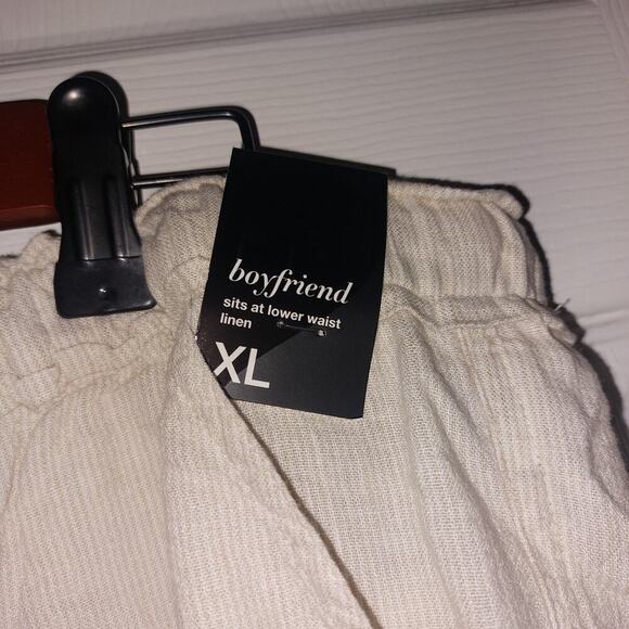 New York & Co Boyfriend drawstring linen pants cream stripes Size xl Resort wear - Picture 5 of 13